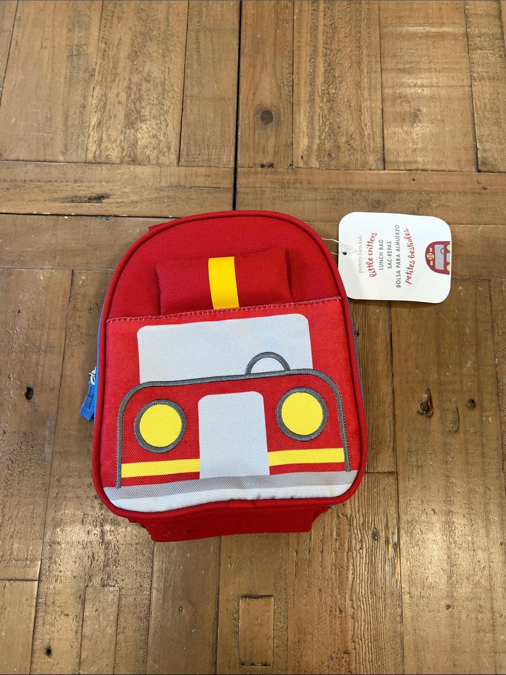 Pottery barn kids little critters fire truck lunch bag nwt insulated red